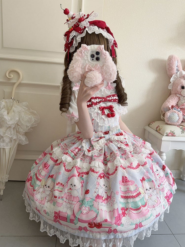 Puppy Sweet Jumper Cute Skirt Bunny Print and Dress Lolita Blue