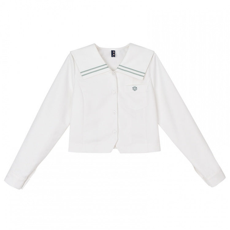 白セーラーカラーのプレッピーJK制服シャツ