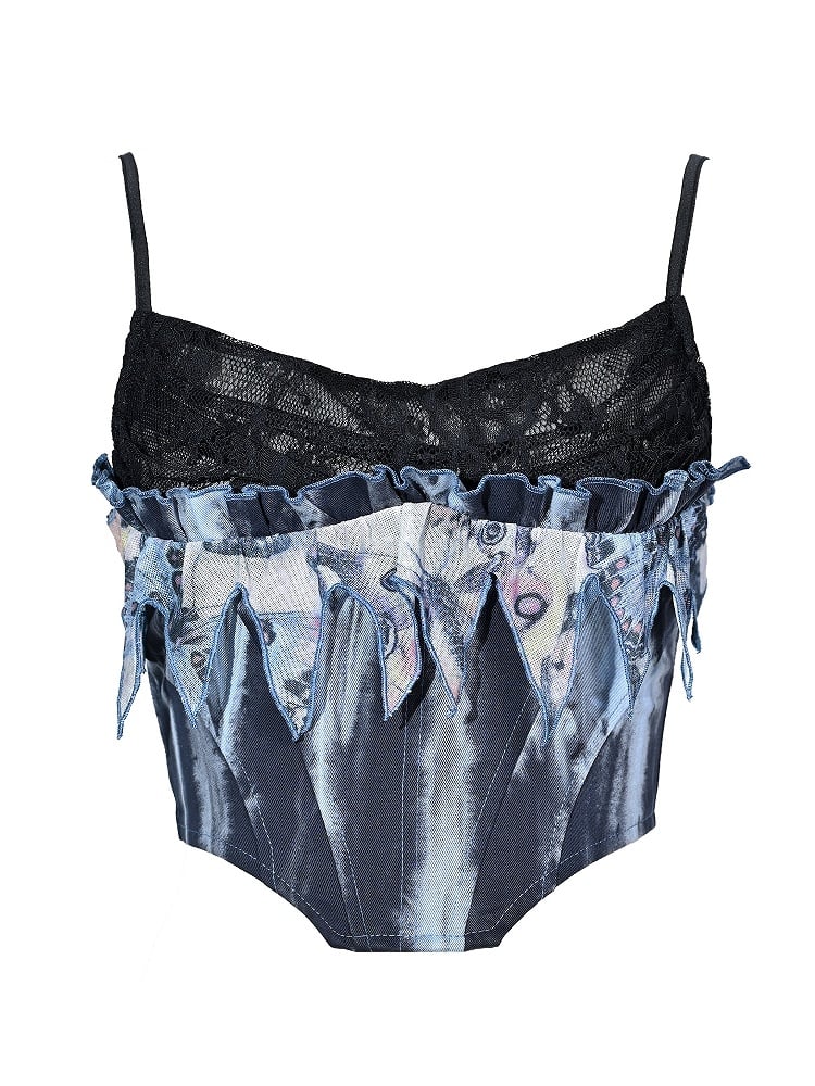 Rock Grunge Lace Boned Neckline Blue Punk Corset Cowl Fairy Style