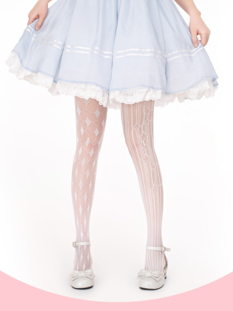 Collants résille Lolita à motif diamant blanc