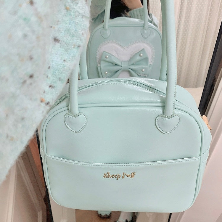 Beaded Sweet Heart Bag Lolita Green Decorated Hand Bowknot Plush