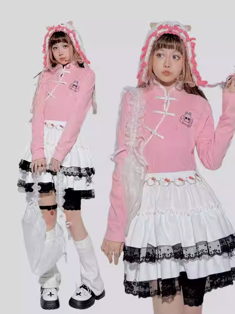 ピンクパステルパンクスケルトンギター型ラインストーントップ