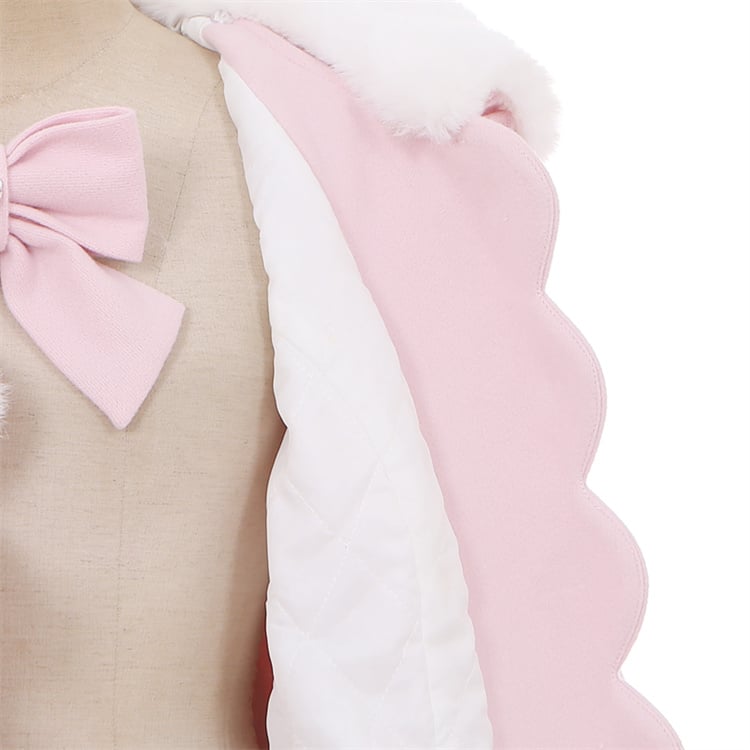 Elegant Cape and Collar Coat Peter Detachable Kei Long Plush Pan Pink with Jirai