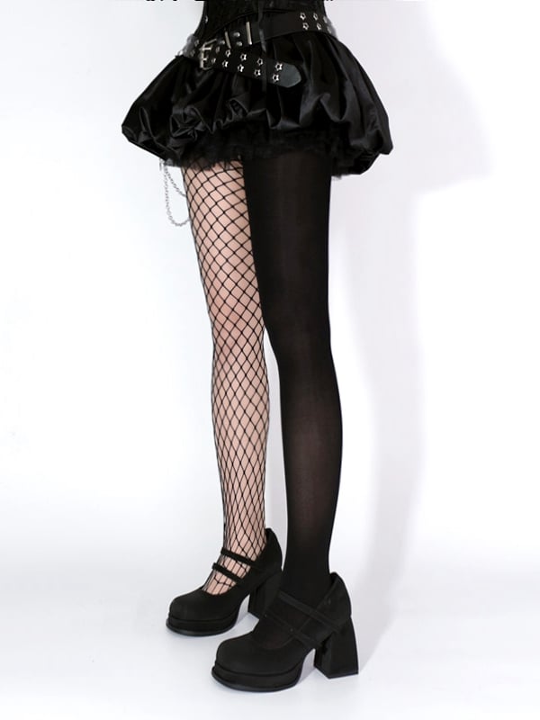 Design Fishnet Punk Tights Asymmetrical Black