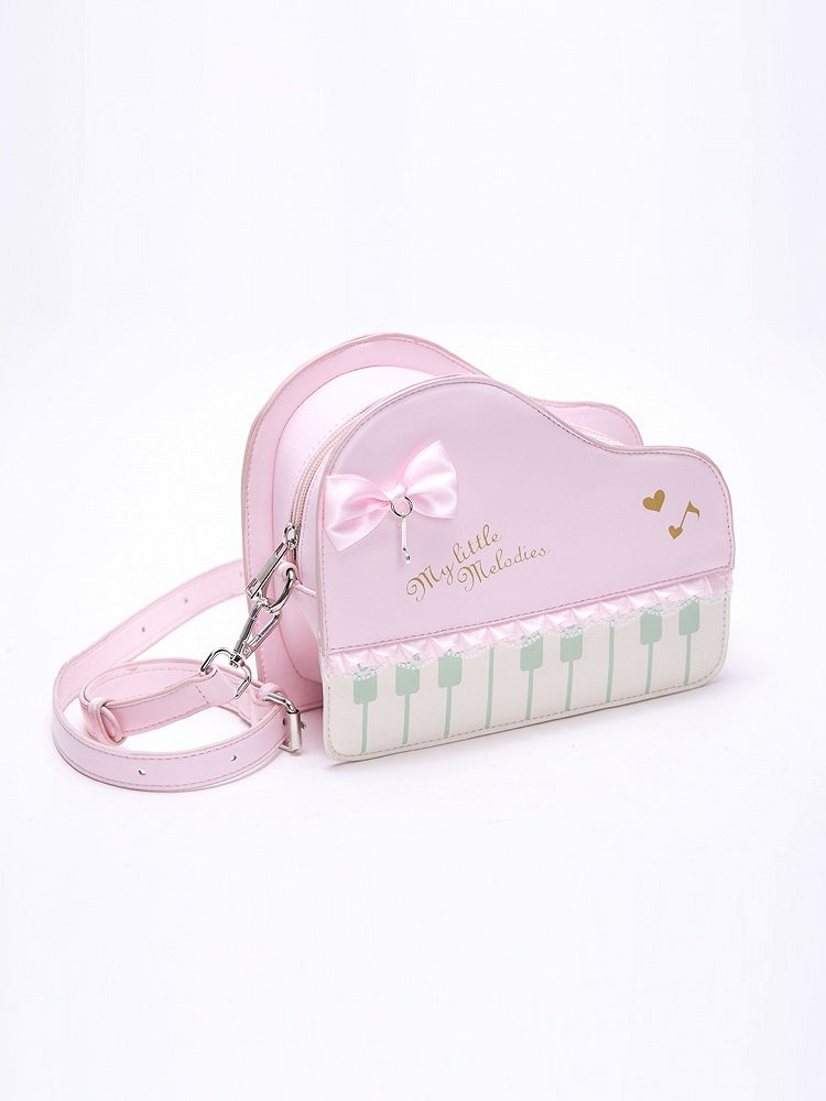Pink Crossbody Bag With Piano Key Design And Bow Accent Chic