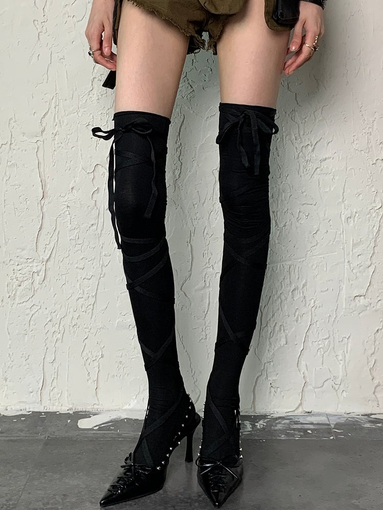 Crisscross Overknee Self-tie Stockings Straps White/Black/Gray