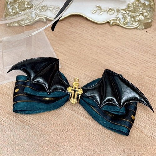 Decorated Halloween Bowknot Bat BlackRed/Green Wings Hairclip