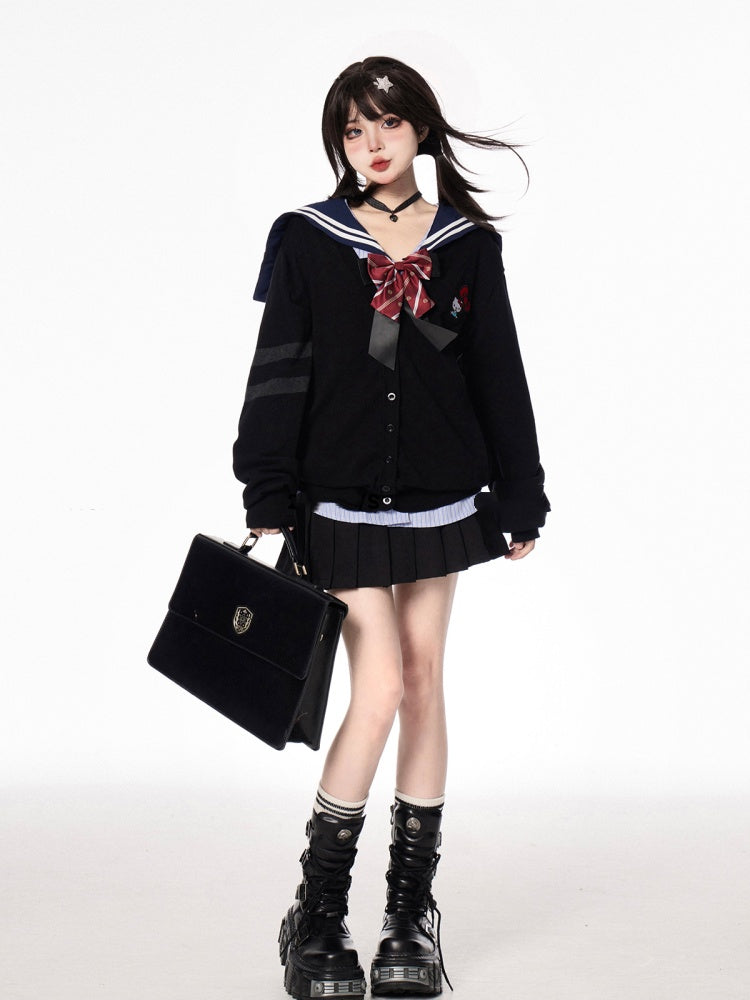 Knit Cardigan for JK Uniform Preppy Black/Gray V-neck Autumn Style