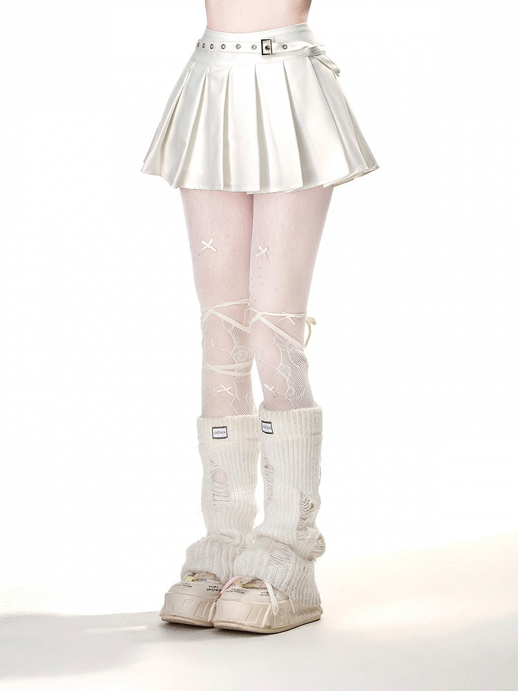 JK制服プリーツスカートバックル付きベルト ホワイト