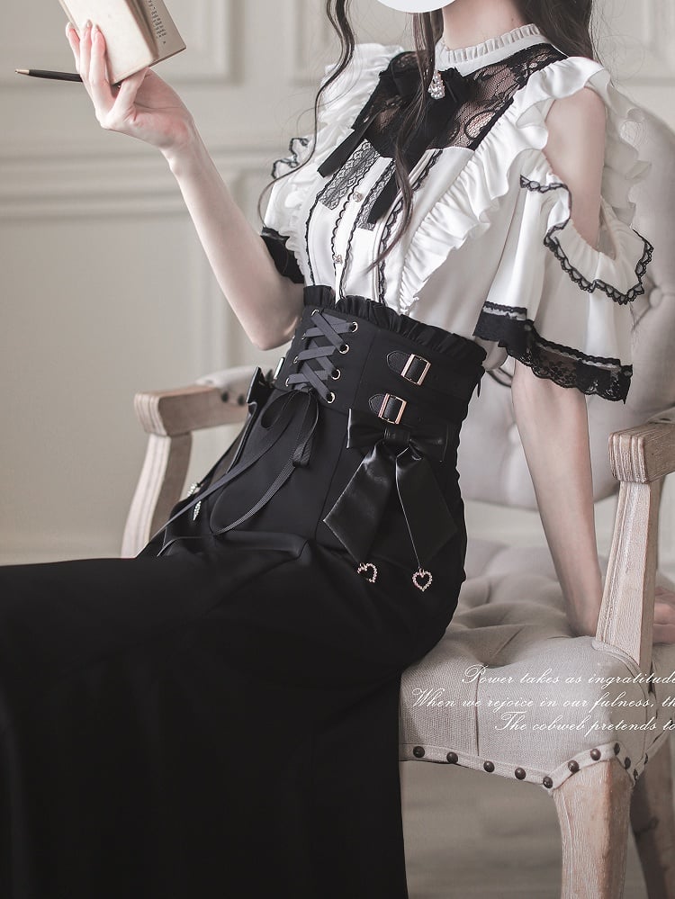 Lace-up Front High Waist Mermaid Skirt with Jirai Kei Black