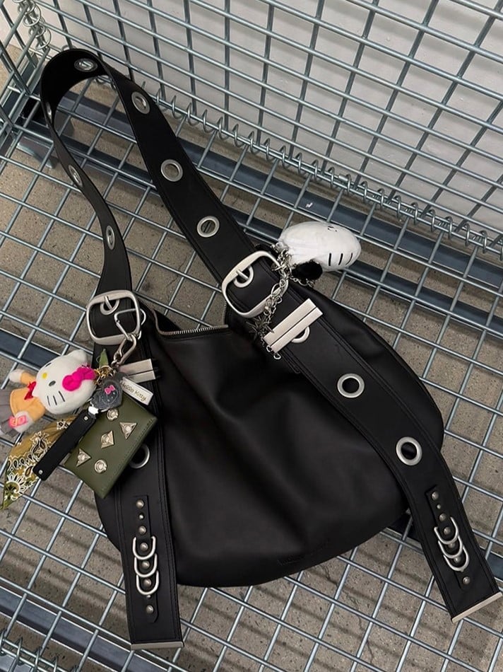 Tote Bag With Adjustable Strap - Punk Style Vintage Black Crescent