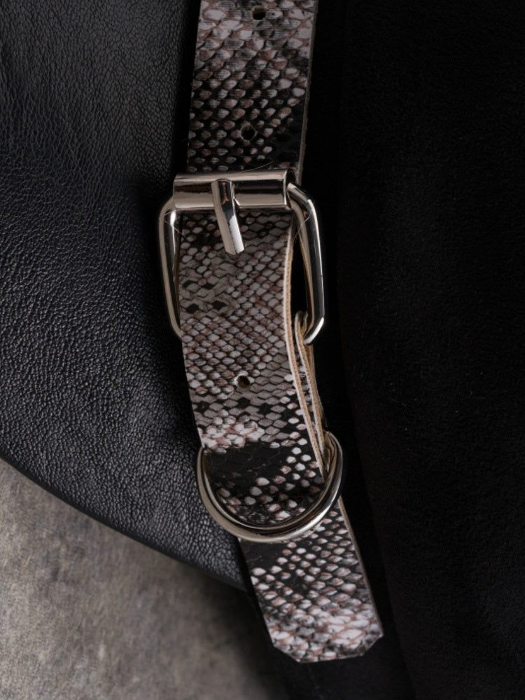 Baskenmütze Hut Schlangenhaut Design Schnalle Muster Schwarz Gothic