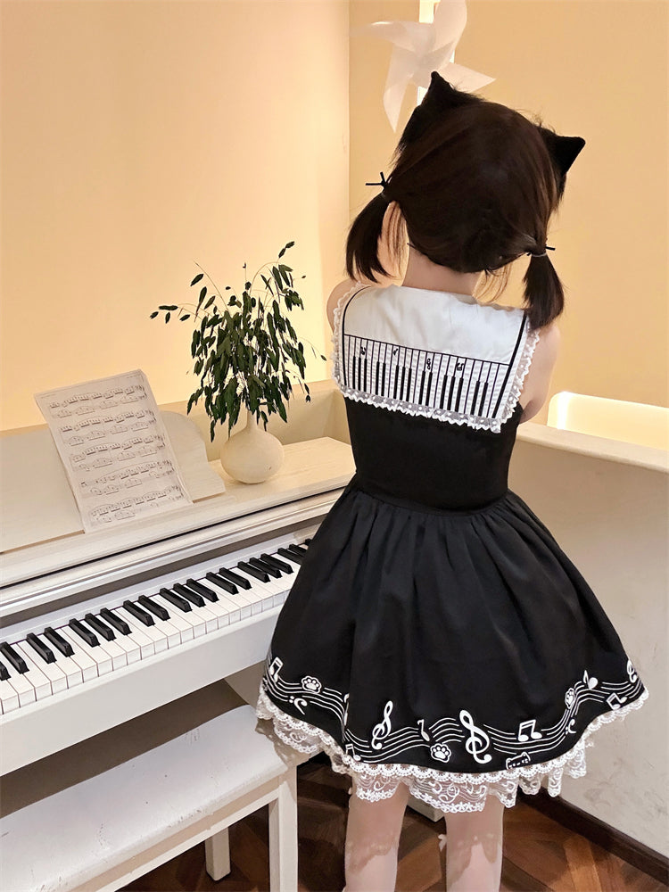 Puff Melodic Kitty Black Sailor Collar Keyboard Dress Design Back Sleeves Short