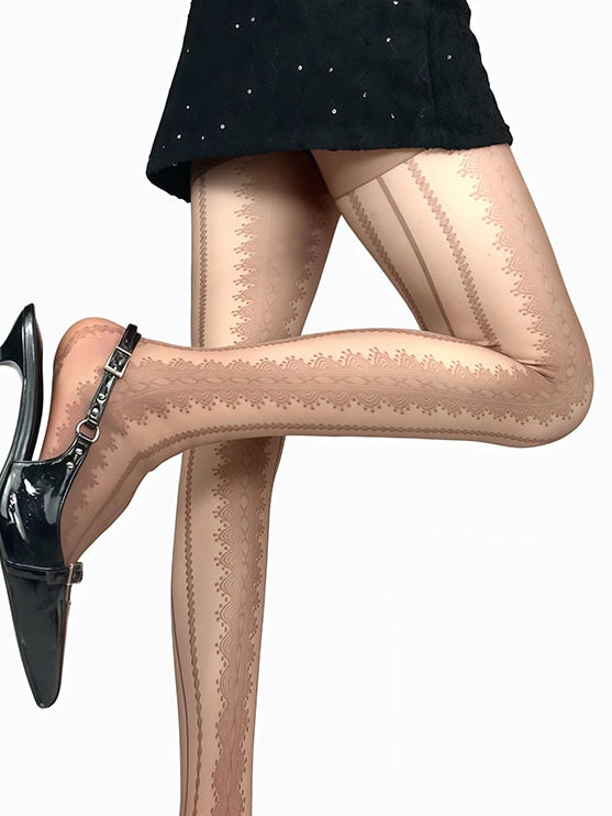 Tights White/Black/Brown/Gray Pattern Striped