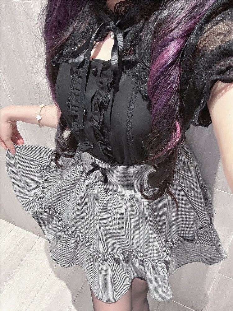 Jirai Kei Black Lace Cape Short Sleeve Blouse/ Sleeves Only