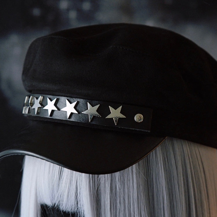 Details Gothic Hat Black Studs Star-shaped Beret
