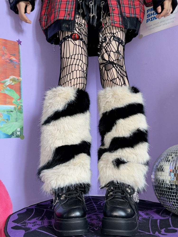 Beige/Grey Y2K Zebra Stripes Pattern 40CM Leg Warmers