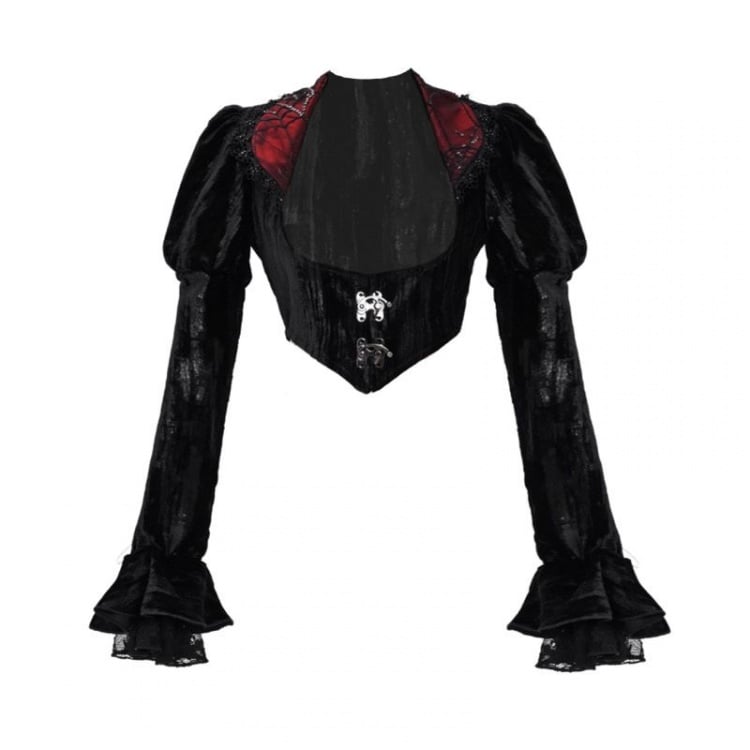 Halloween Gothic Schwarze Samt Kurze Vampirjacke