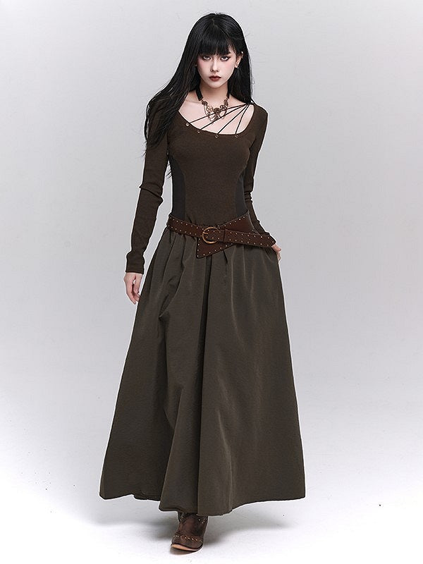Alloy Brown Punk Buckle with Studded Waist Belt PU