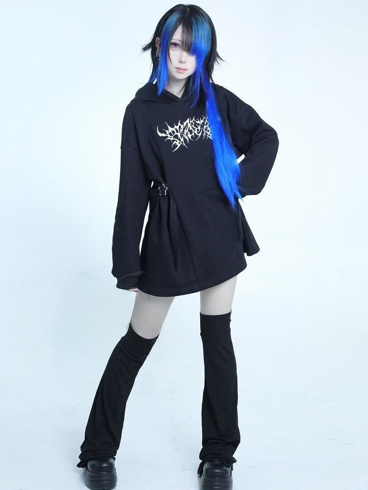 Buckle Jirai Decorated Black Hoodie Embroidery Details Kei