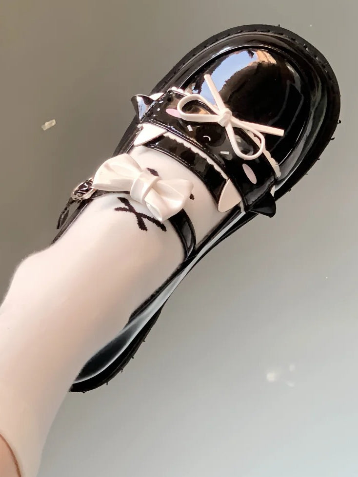 Preppy Flat Design Lamb Dazed PU mit Style Schwarz Schuhe