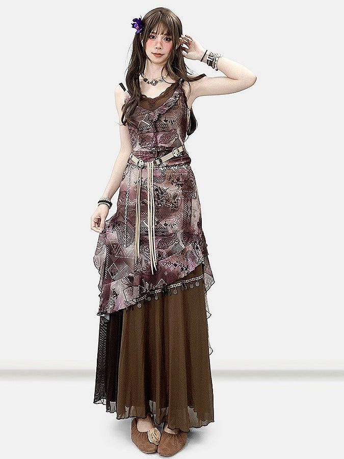 Design Print Millard Fashion Asymmetrical Hem Purple + Dress Cami