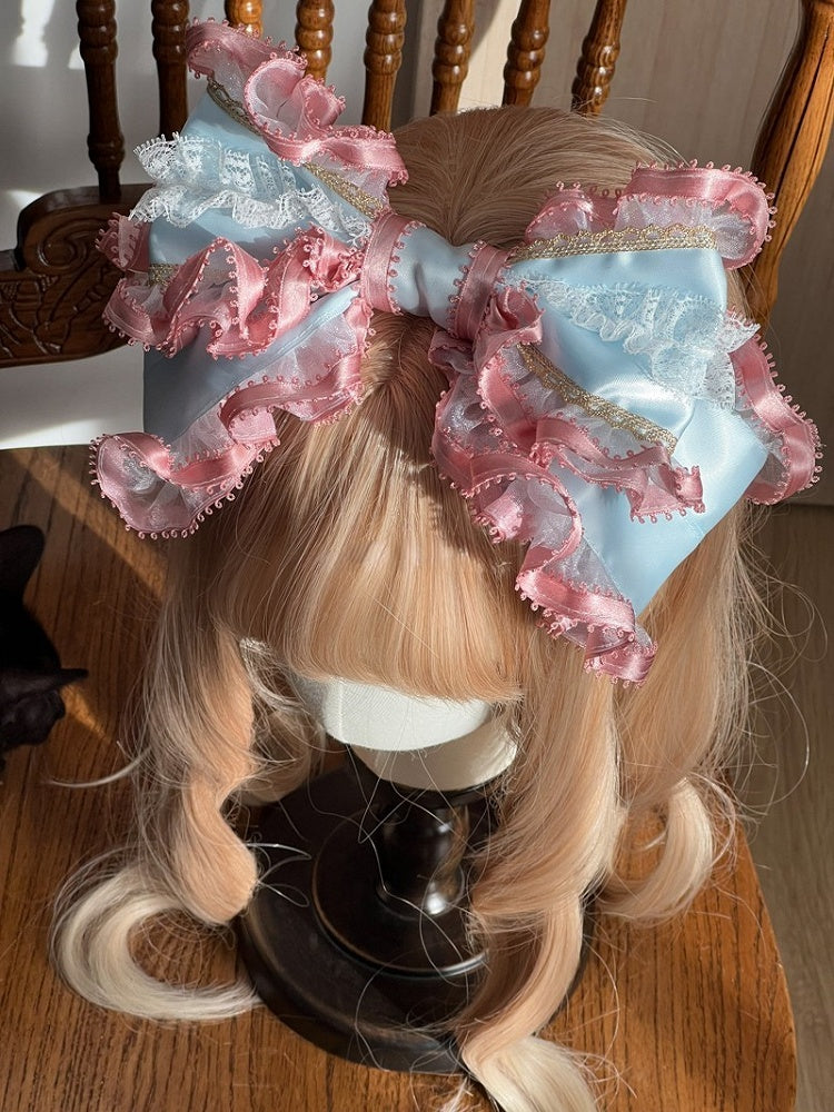 with Ruffles Bow Elegant KC Blue Pink Lace LolitaLarge Classic