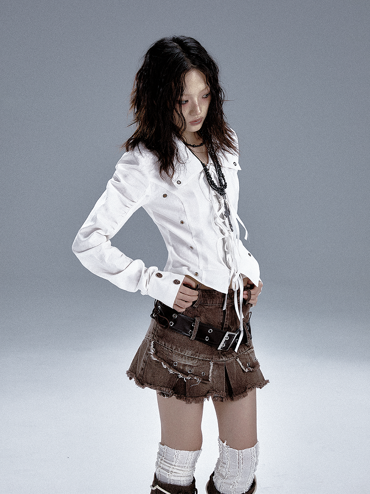 Hemd mit Schnallen Weiß Cut-Out Schnürschleife