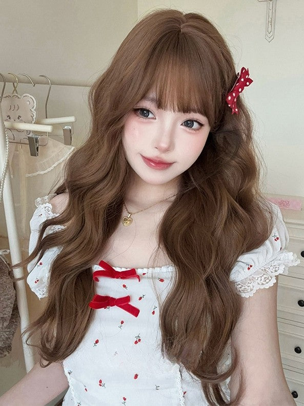 Bust Length Brown Air Under Wavy Bangs 64CM With Wig