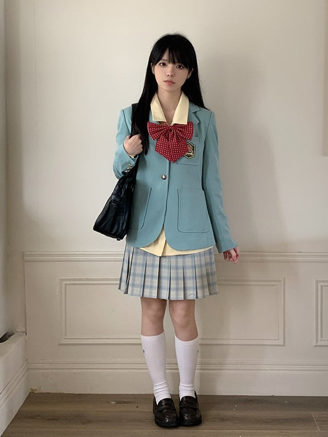 グリーンのノッチカラーのプレッピーJK制服ブレザー(ミント)