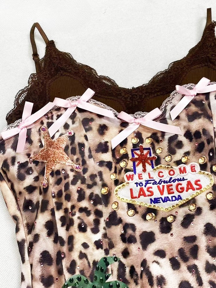Strapless Leopard Pattern Top Padded Cups Cami Brown Pink With
