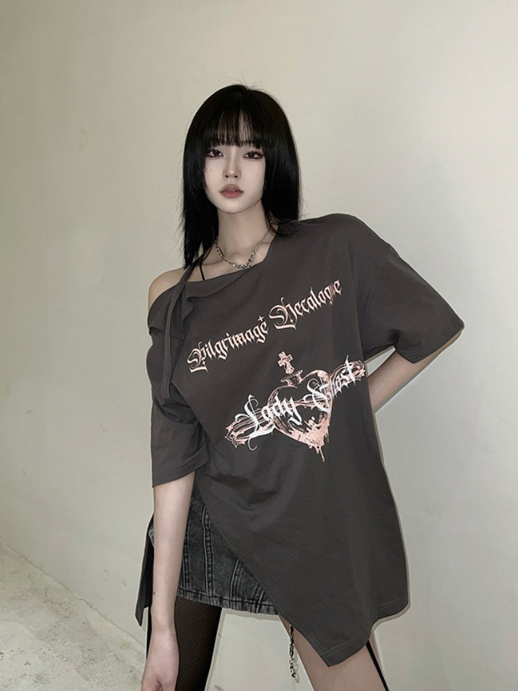 T-shirt ample gris à découpes et fentes latérales