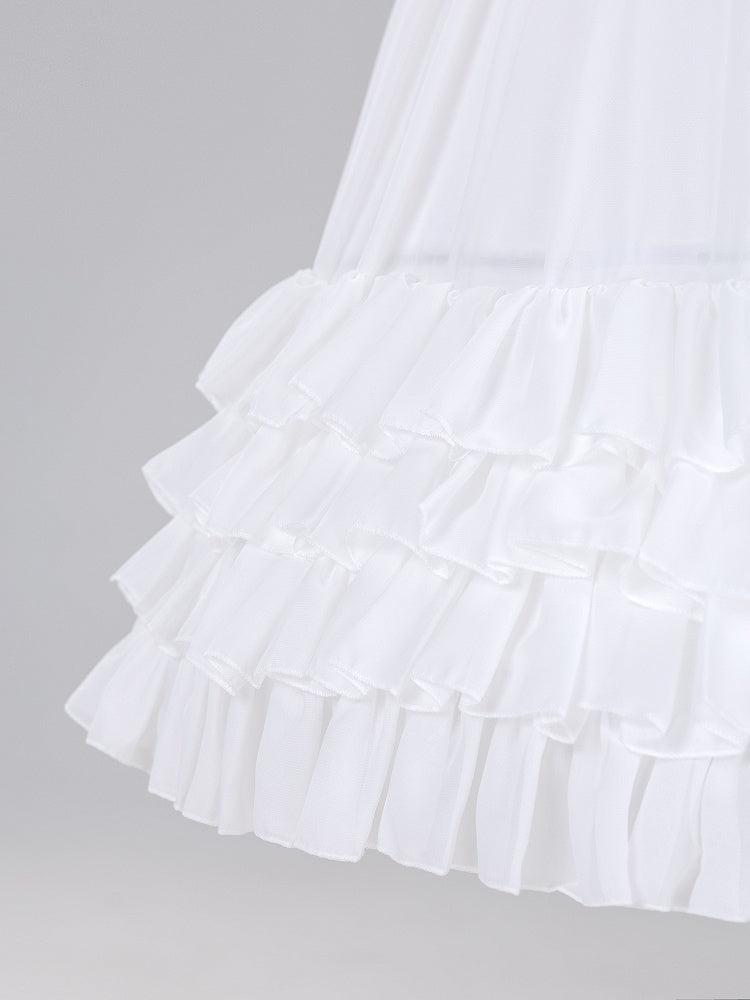 Hemline Birdcage Petticoat Tiered 75cm White/Beige Chiffon Fish-bone