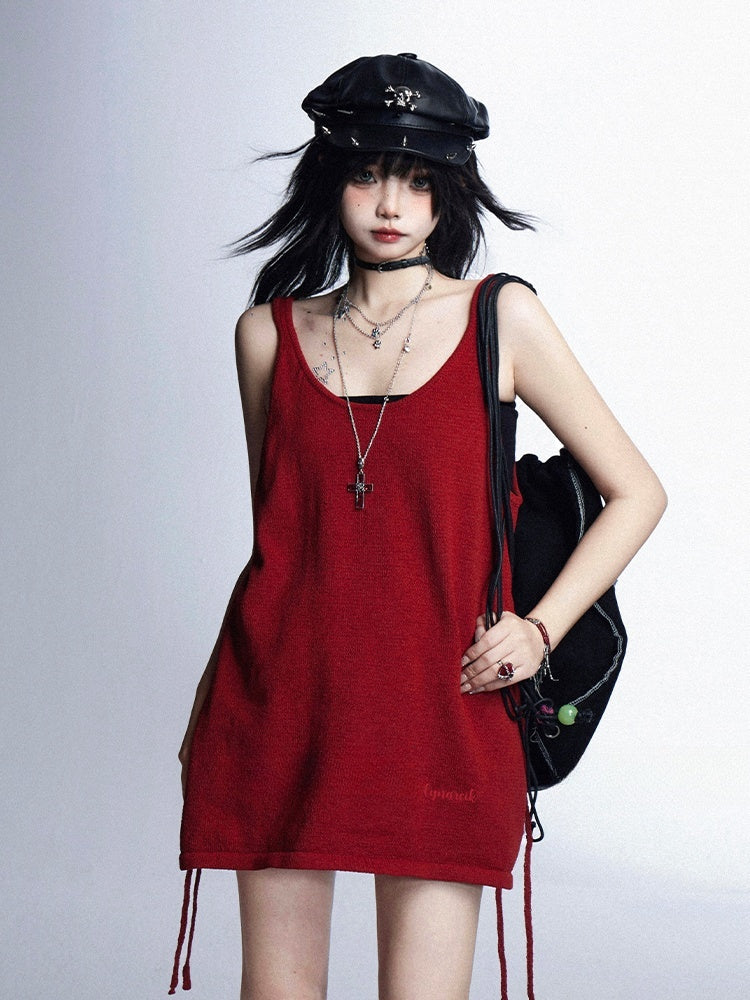 Bustier Tank Top Black Glamorous Red Side Slit Vintage Set with Top
