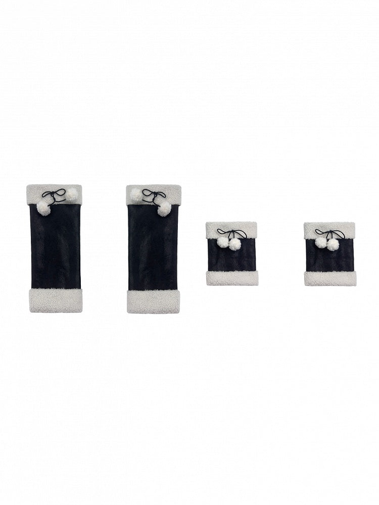 Black Y2K Bowknot Plush Cuffs Leg Warmers With Pompons