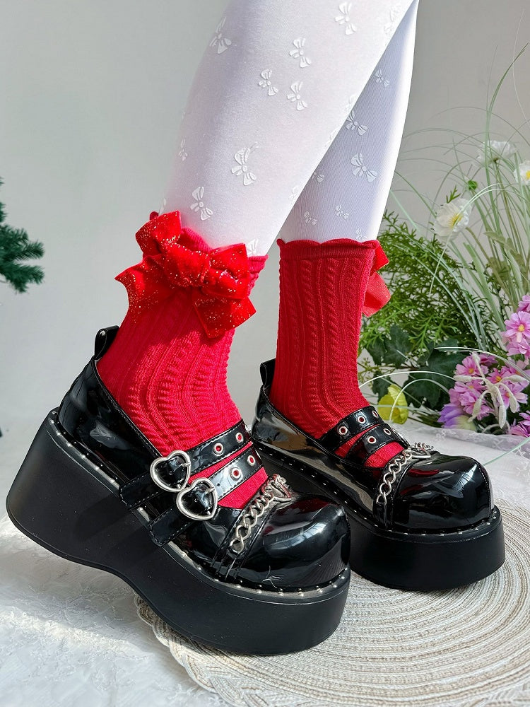Sweet Lolita Red Bow Knitted Ankle Socks