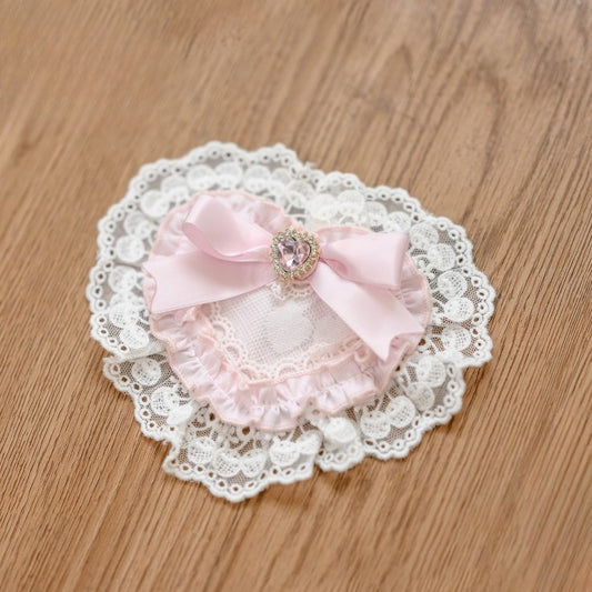Schleife verziert rosa Spitze Strass Kei und Jirai herzförmige Haarspange Trim