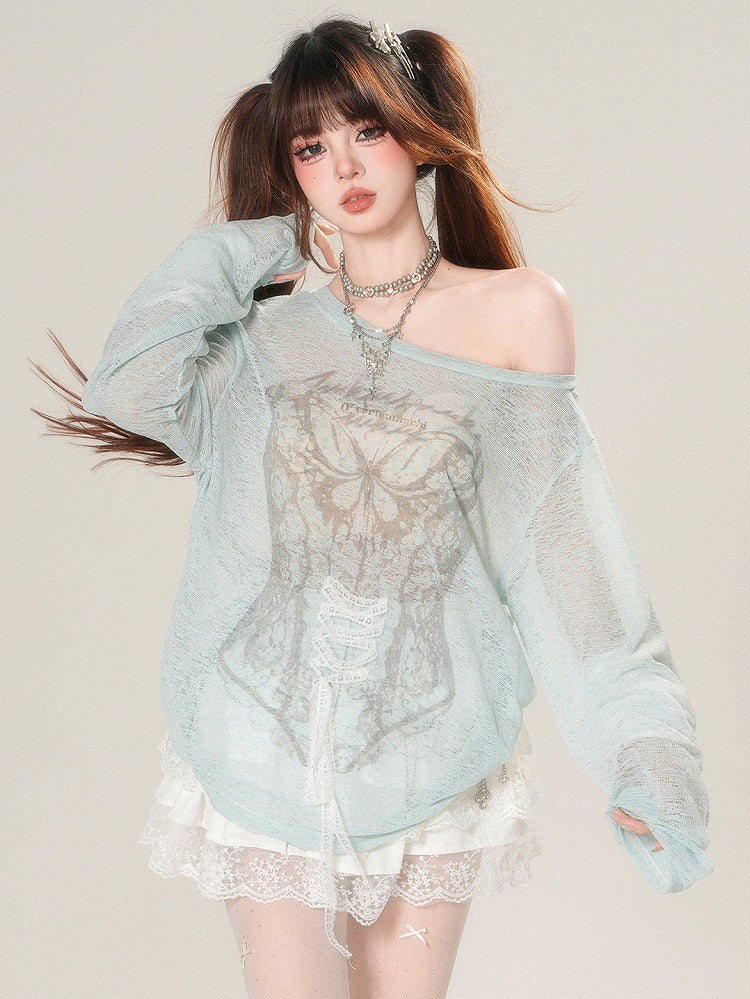 Glamorous Long Lace-up Sleeves Top Detail Sun Green/Beige Protection