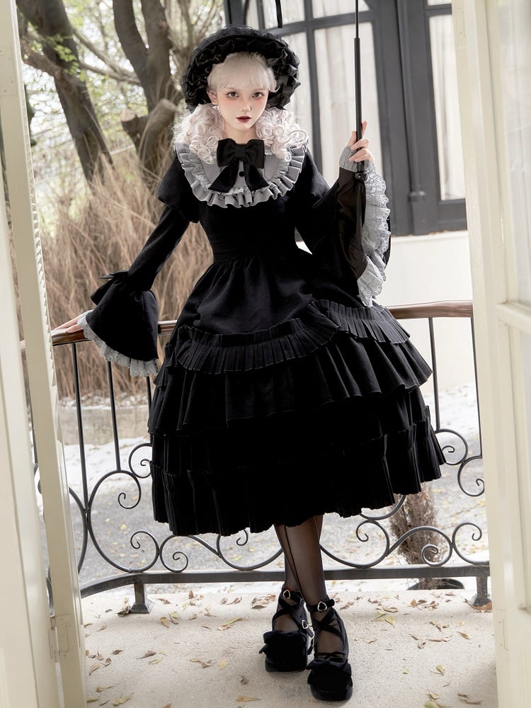Black Elastic Waist Underskirt Box Pleat Hemline Skirt