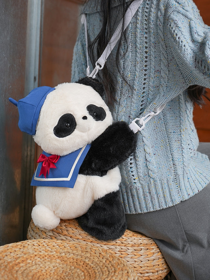 Middle/Large Blue Cute + Sailor Bag Collar Plush Size Backpack/Crossbody Panda Hat