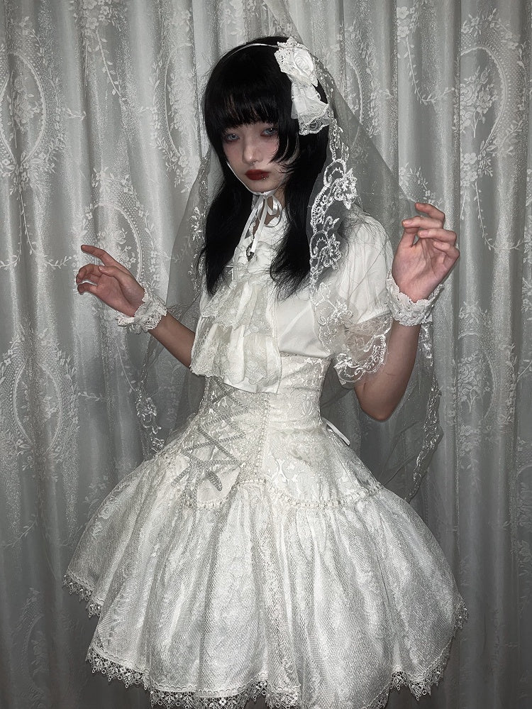 Waist High Short Version Lolita Gothic Skirt White Under Super Bust