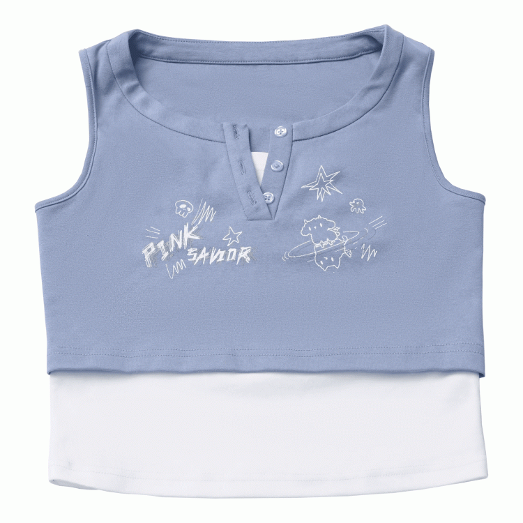 Graffiti Blue/Dusty Navy Top Two-pieces Blue/Dark Faux Print Tank Gray