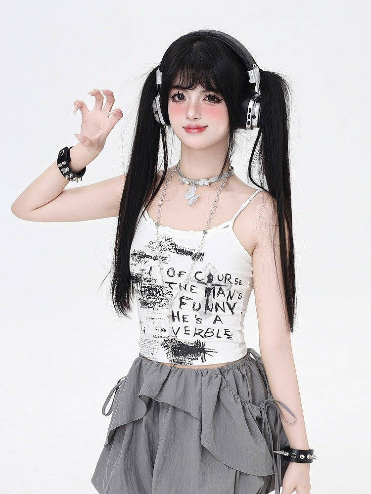 Cami Black/White Graffiti Print Slim-fitting Top