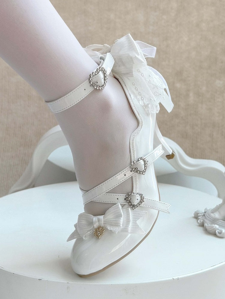 Abnehmbarer Rücken Elegant mit weißen Lolita-Schuhen mit hohem Schleifenabsatz