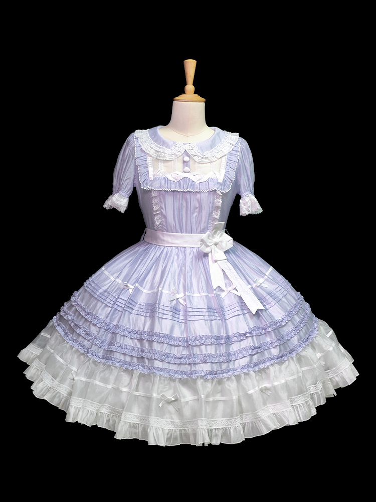 Sleeves Dress Lolita Peter Pan Short White Purple and Collar