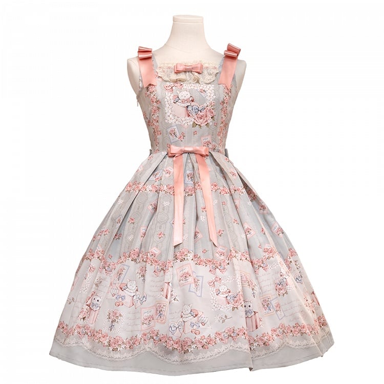 Kitty and Floral Green Sweet Lolita Jumper Skirt