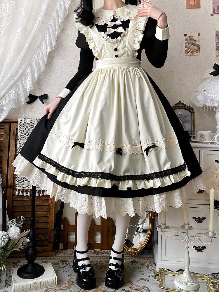 Apron Beige Black Sleeves Dress and Set Maid Juliette + Lolita