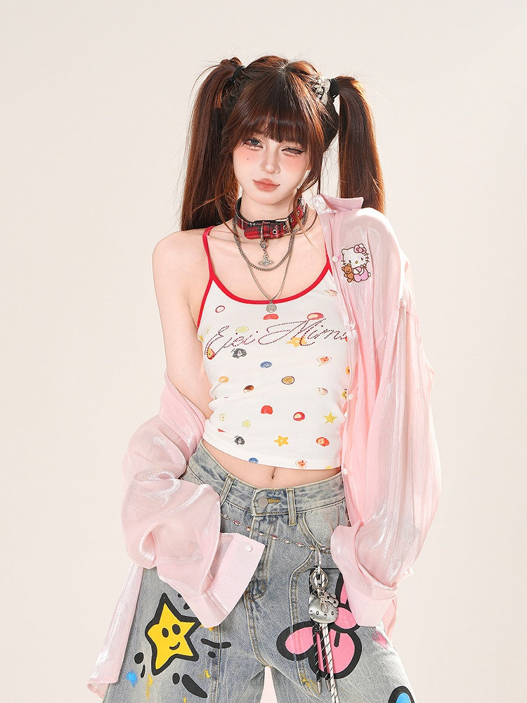 Sonnenschutz-Shirt mit Herzmotiv in Rosa/Aprikose und Rüschenschleife auf der Rückseite