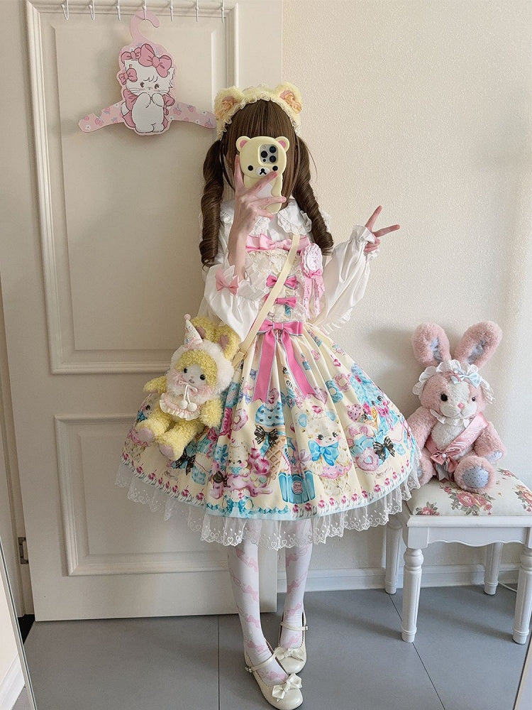 Skirt Print Teddy Lolita Jumper and Yellow Sweet Cream Ice
