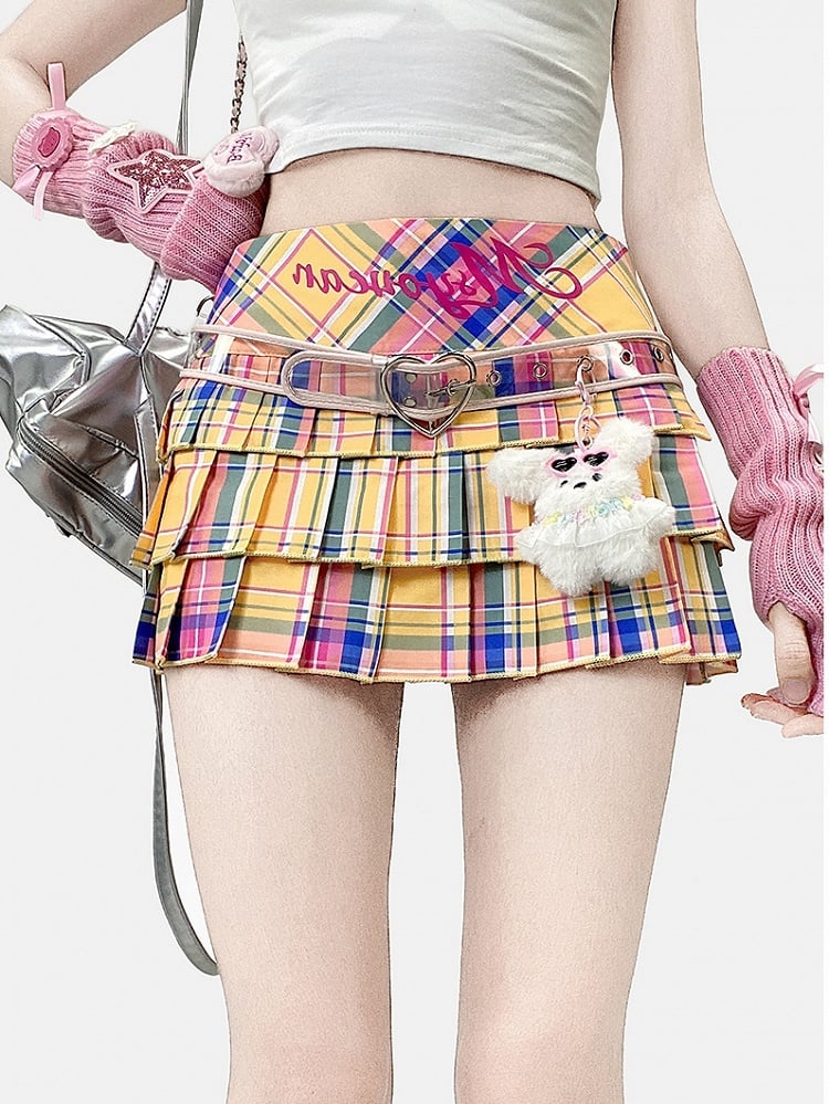 Print Colorful Skirt Y2K Pleated Pattern Plaid Letter